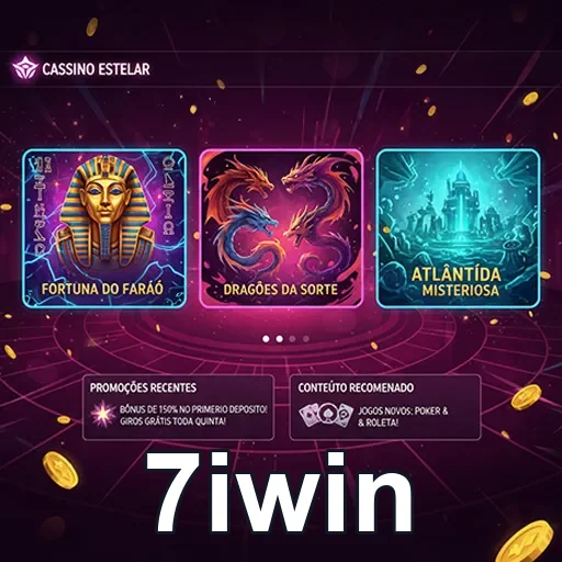 Design vibrante do cassino espetacular do 7iwin, com mesas de jogos e atmosfera animada.